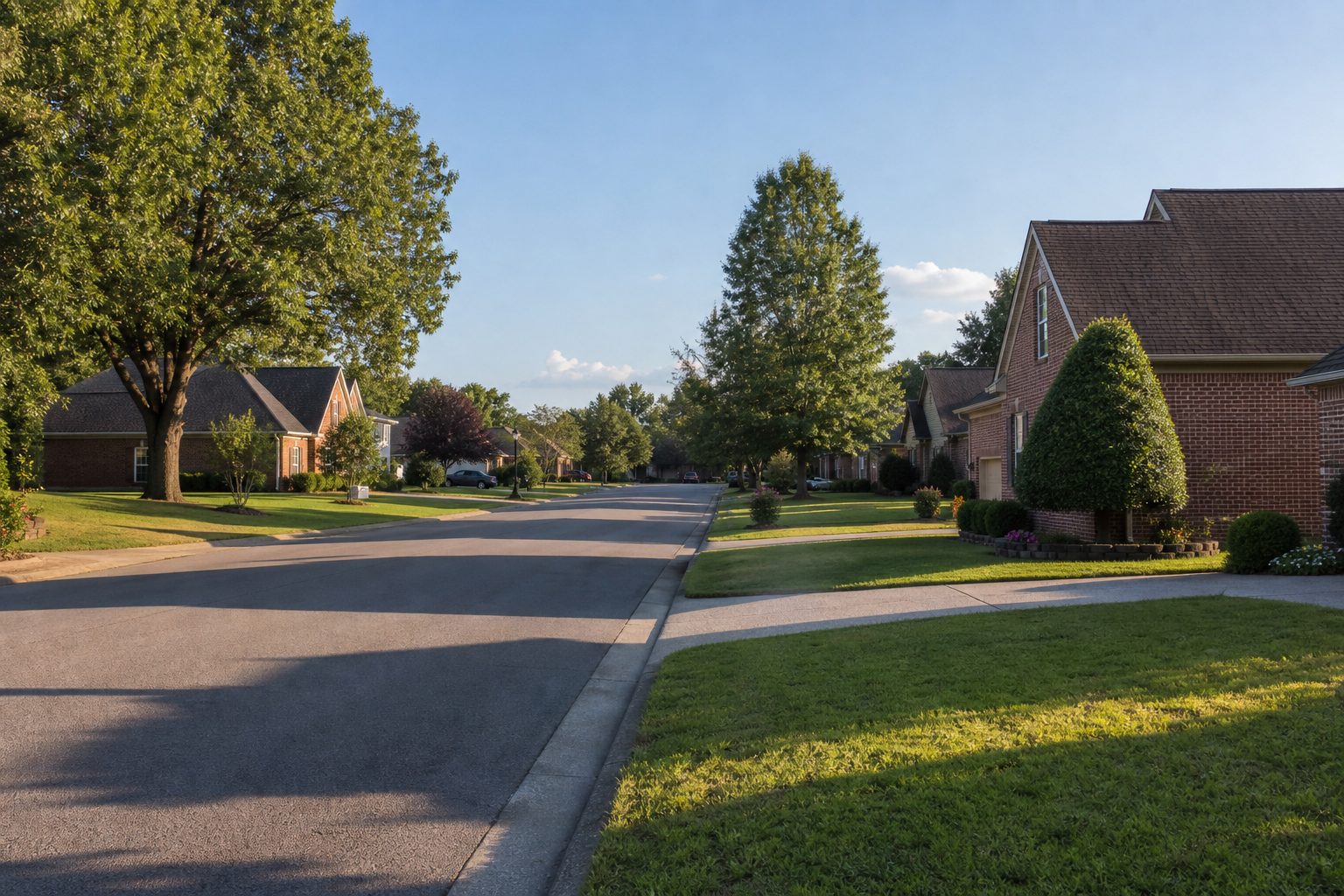 AI-generated concept image of a suburban neighborhood street in Hixson, Tennessee