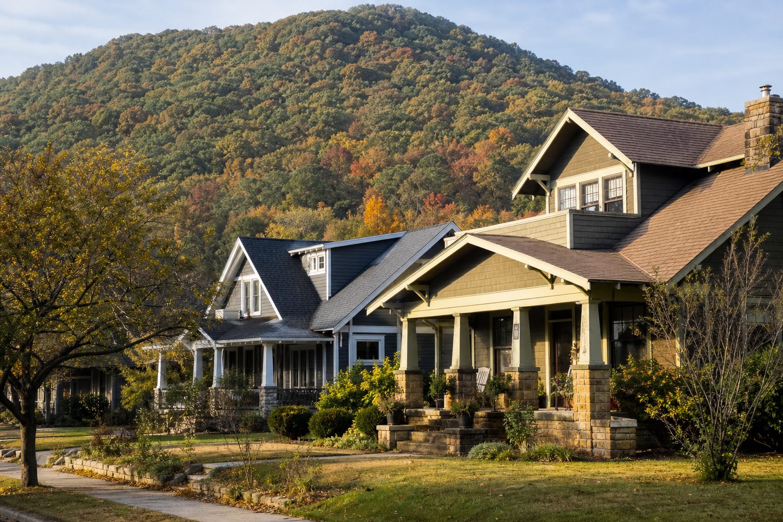 AI-generated concept image of historic bungalow homes in Chattanooga's St. Elmo neighborhood